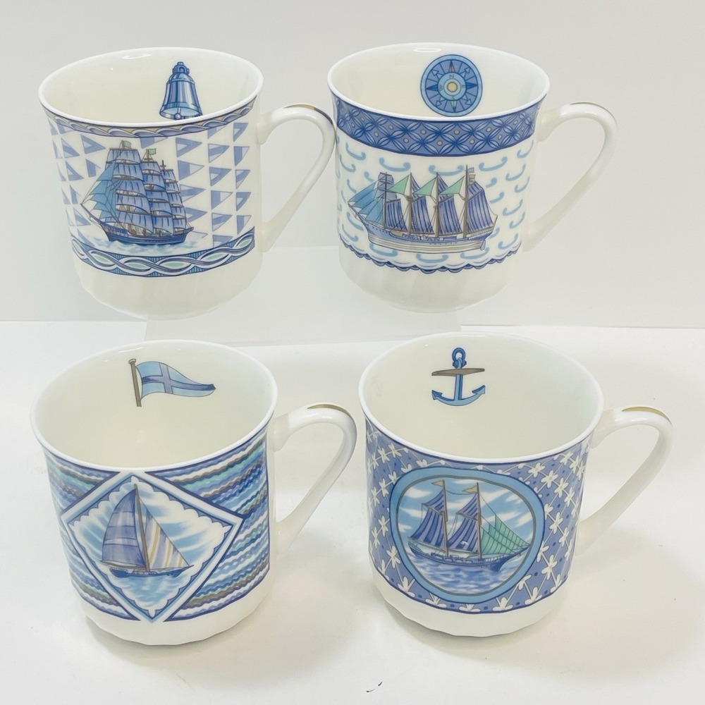 Andrea by‎ Sadek Nautical Clipper Ships Boats Exceed Bon Mug Cups Japan Set of 4
